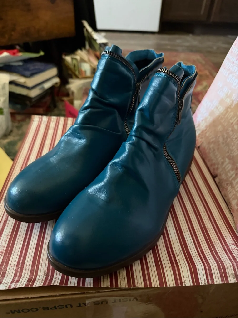 Teal Blue Women’s Ankle Boots — Marked Size 40